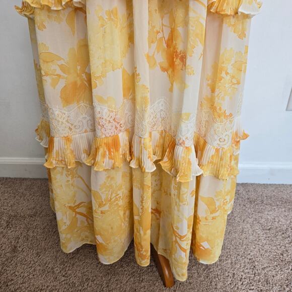Anthropologie BHLDN Ava Yellow Ruffle Maxi Dress Chiffon Lace Women Large - Picture 7 of 15